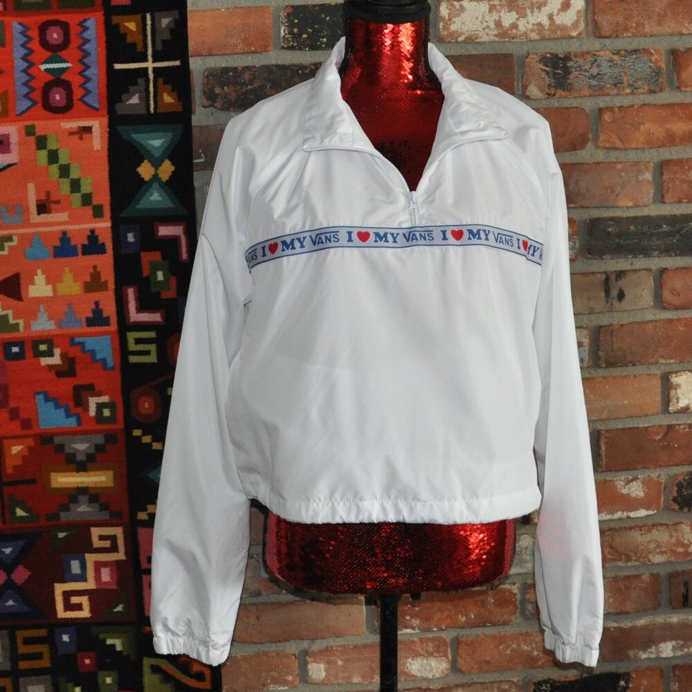 "I Love My Vans" Anorak Nylon White Cropped Windbreaker Bomber JACKET M
